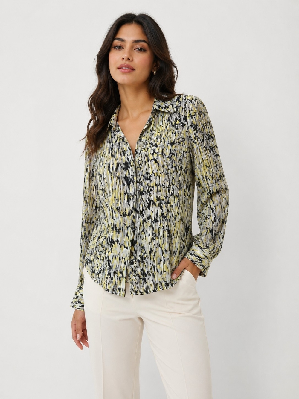 DKNY Abstract Print Button-Down Shirt in Yellow and Black